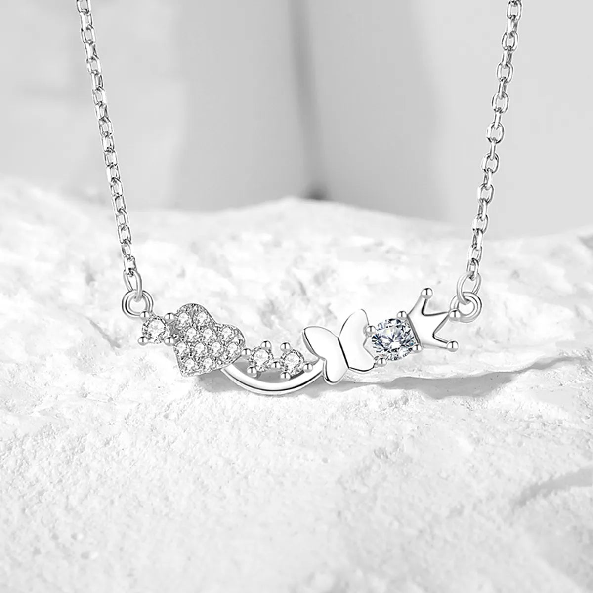 Women’s pendant necklace collection-Casual Modern Style Commute Heart Shape Crown Butterfly Sterling Silver Polishing Plating Inlay Zircon Necklace