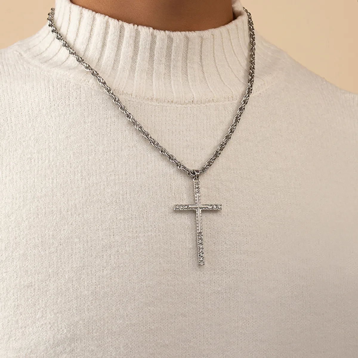 Women’s 925 silver necklace-Ig Style Casual Cross Alloy Plating Inlay Rhinestones 14k Gold Plated Men's Pendant Necklace