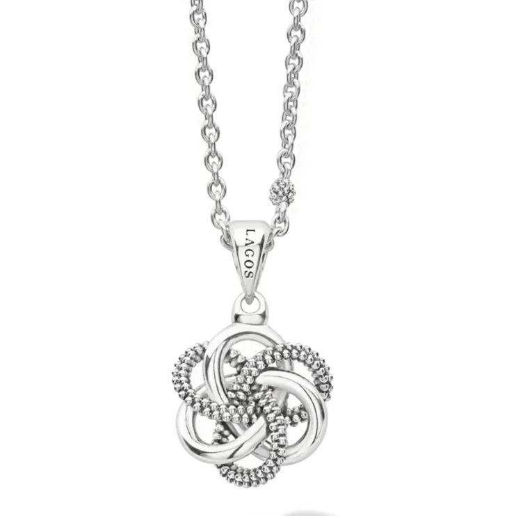 Women’s classic pendant necklace-Lagos Sterling Silver 16-18" Love Knot 18mm Pendant