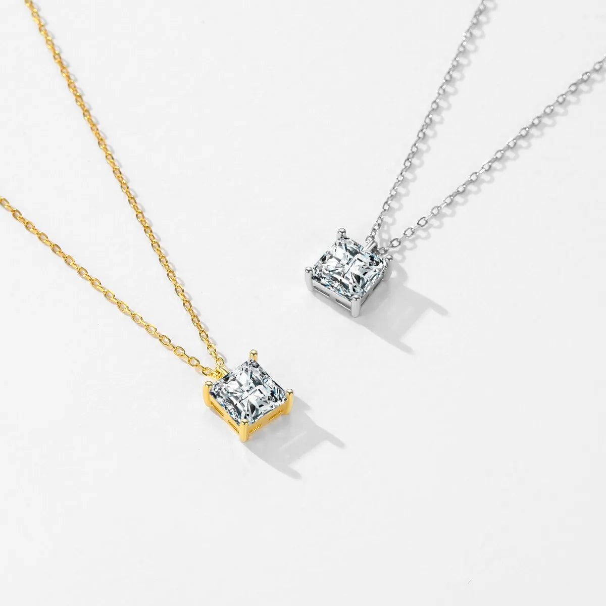 Women’s necklace price-Ig Style Elegant Simple Style Square Sterling Silver Plating Inlay Zircon 14k Gold Plated Rhodium Plated Solitaire Necklace