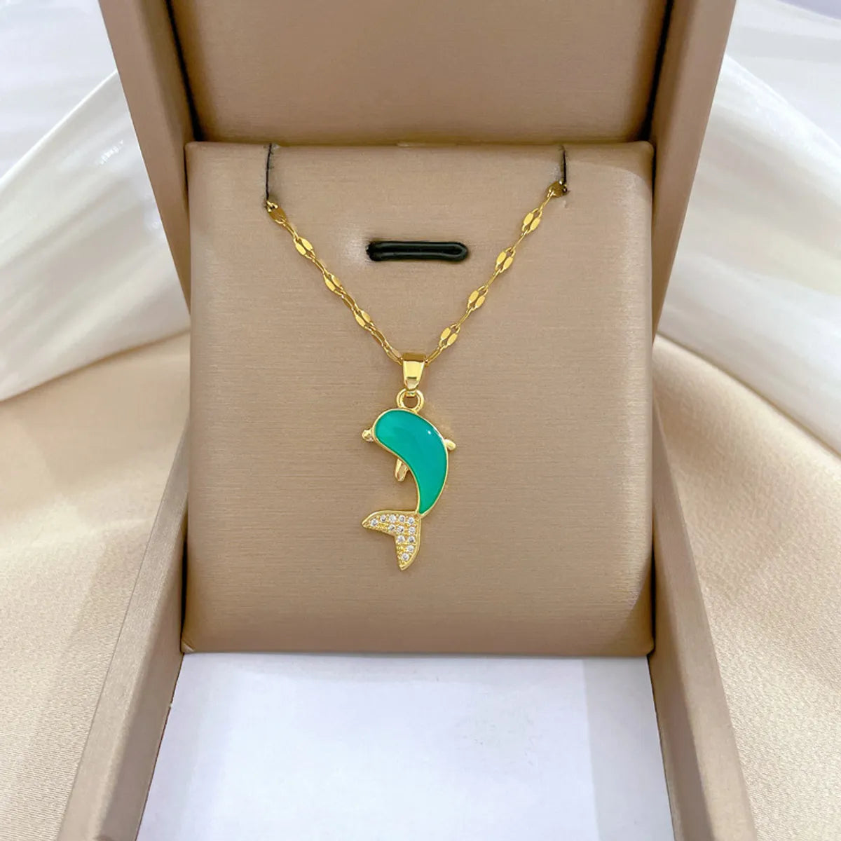 Women’s diamond pendant necklace-Cute Dolphin Stainless Steel Copper Enamel Plating Inlay Rhinestones Pendant Necklace