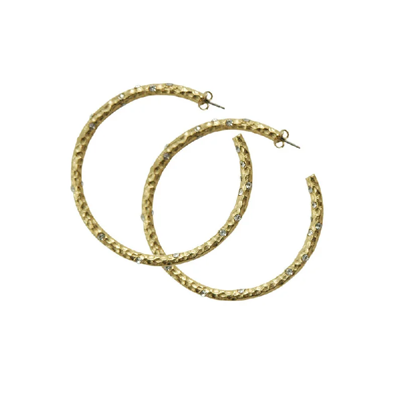 Women's bridal drop earrings-2" GOLD PAVIA HOOP WITH CRYSTALS