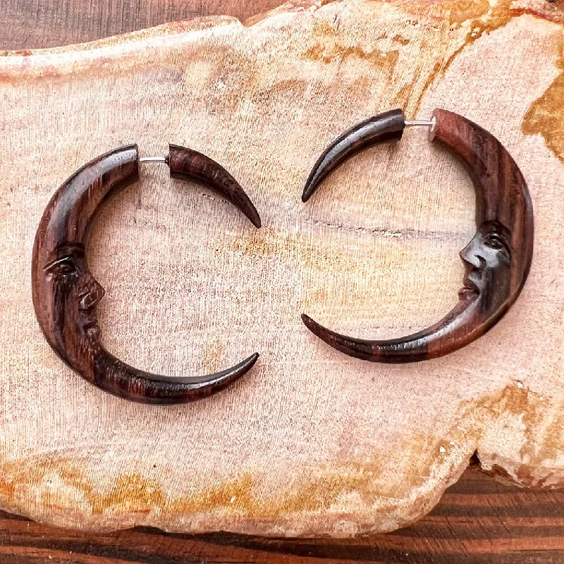 Women's classic earrings-<span>EFW-089<span>: </span></span>Crescent Moons - Wood