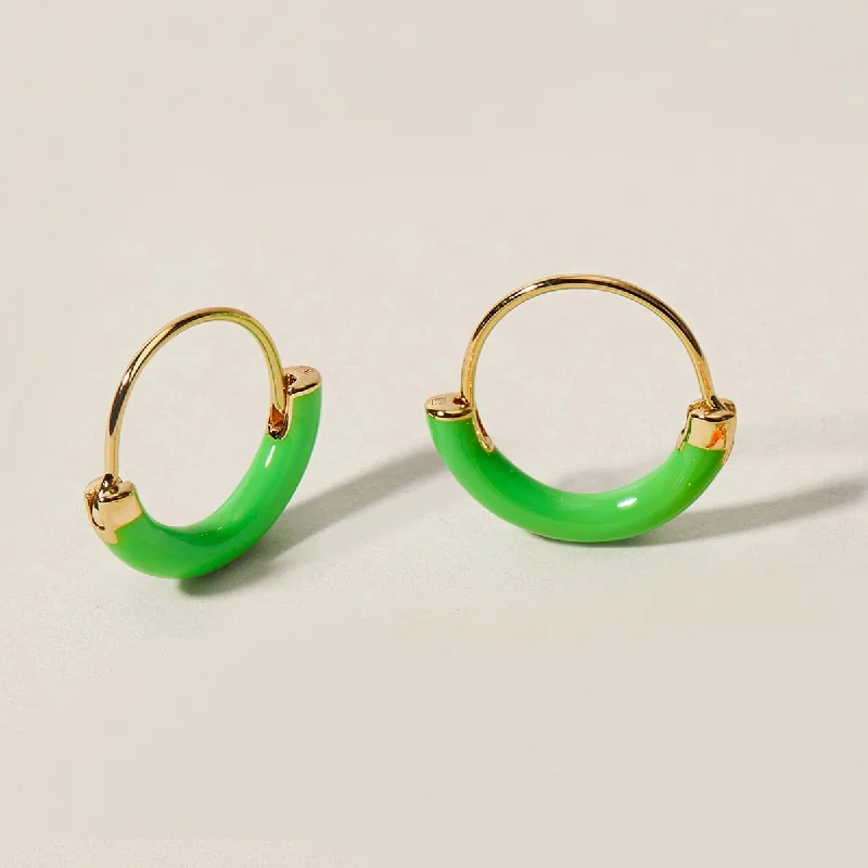 Women's gemstone stud earrings-Saz neon green mini hoops