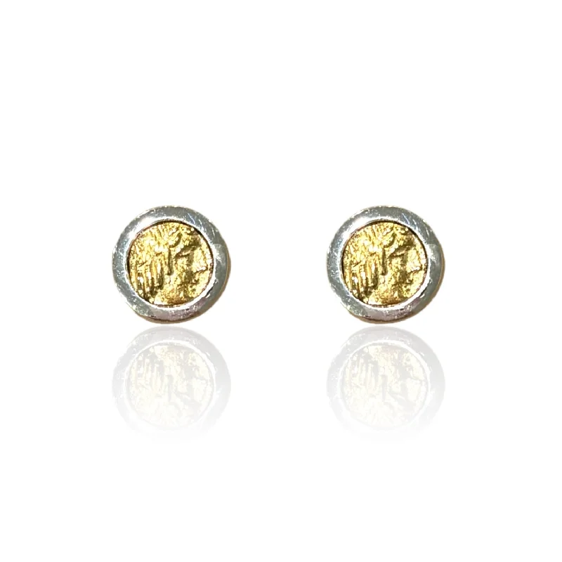 Women's gem-studded earrings-SILVER FLORA COIN STUDS