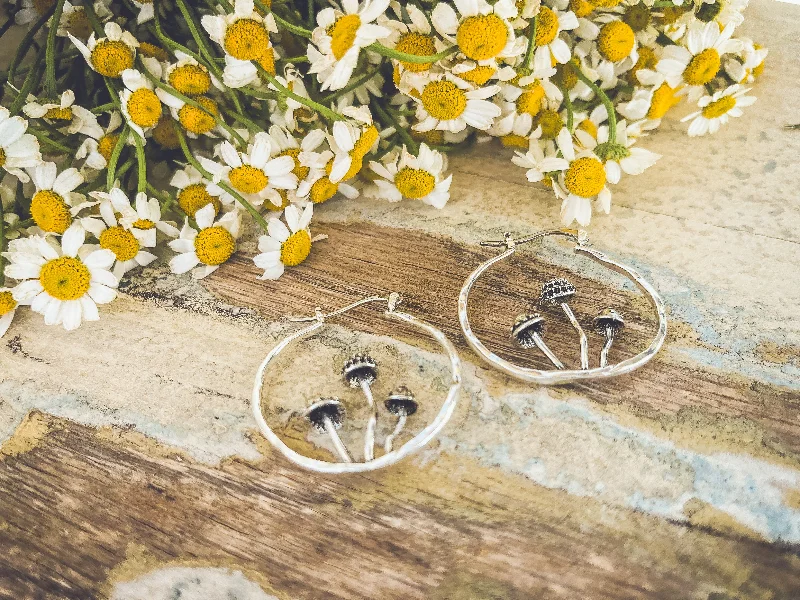 Women's fashion earrings-Adorable Mushroom Hoop Earrings