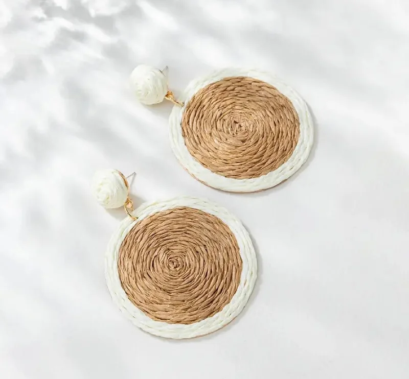 Women's fashion statement earrings-Beautiful Rattan Disc Earrings