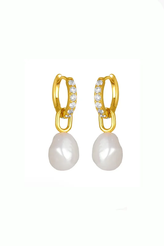 Women's chic gold earrings-Juliette Pearl Huggies-Gold