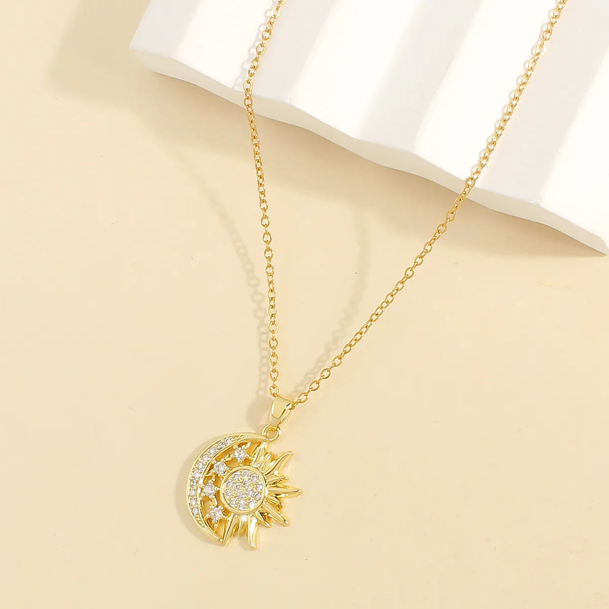 Women’s unique necklace designs-Wholesale Casual Elegant Sun Moon 304 Stainless Steel Copper Plating Inlay 18K Gold Plated Zircon Pendant Necklace