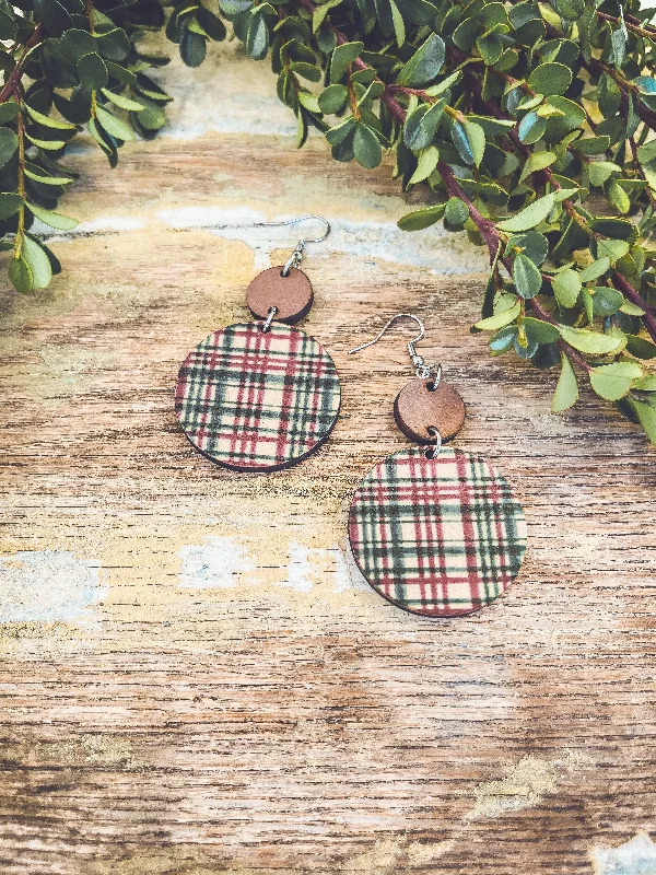 Women's minimalistic earrings-Beautiful Christmas Plaid Circle Earrings