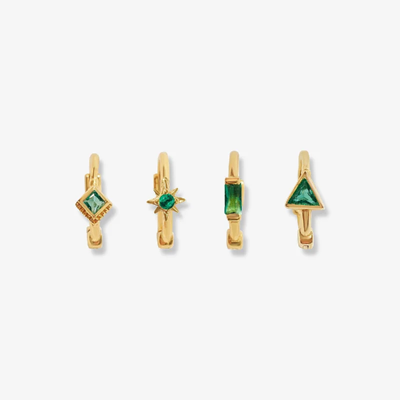 Women's edgy earrings-Becca emerald huggie set