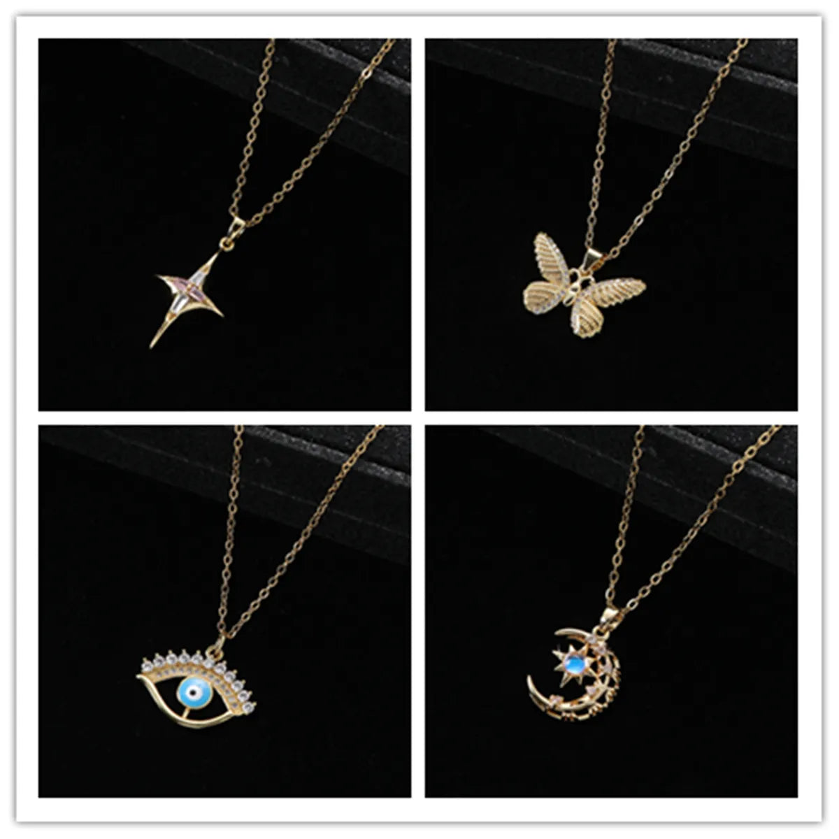 Women’s boho necklace-Elegant Lady Simple Style Star Eye Butterfly Zinc Alloy Inlay Artificial Gemstones Zircon Women's Pendant Necklace