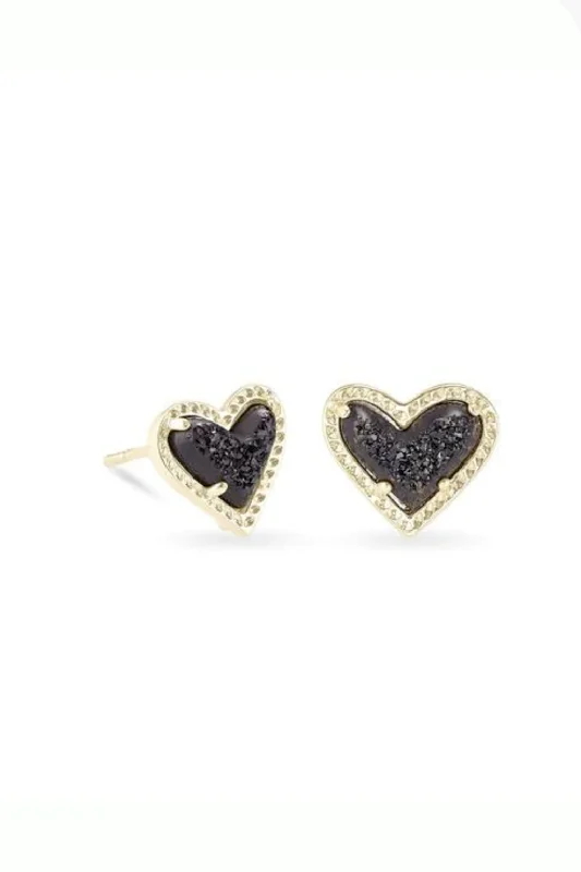 Women's gemstone stud earrings-Ari Heart Druzy Stud Earrings