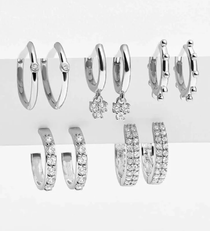 Women's luxury gemstone earrings-Beautiful 5 Pair Set of Silver Hoop Earrings