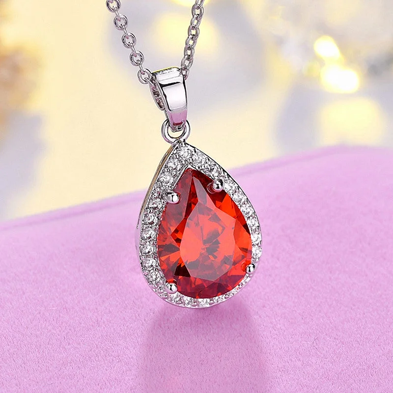 Women’s modern necklace-Sweet Water Droplets Copper Plating Inlay Zircon Charms Pendant Necklace