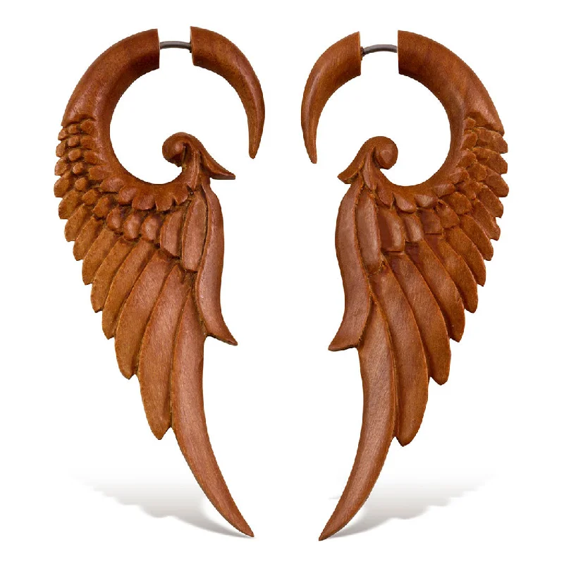 Women's hoop earrings-<span>EFW-827<span>: </span></span>Forest Wings - Wood