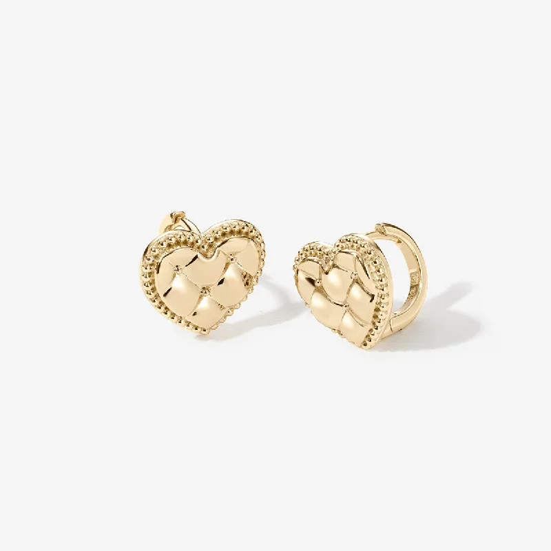 Women's edgy earrings-Ralph heart quilted huggie earrings