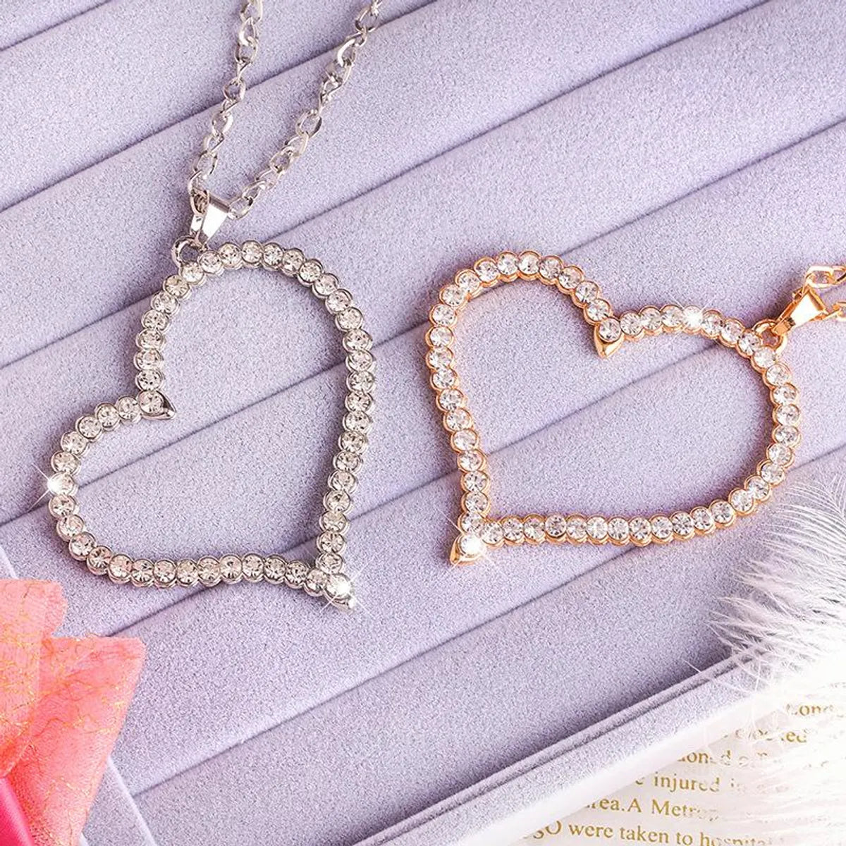 Women’s romantic gift necklace-Womens Heart-shaped Rhinestone Necklaces Nhas120932