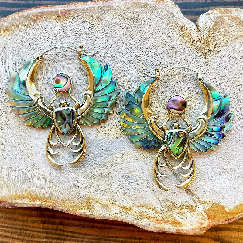 Women's traditional earrings-<span>ESA-257<span>: </span></span>Crowned Abalone Scarabs - Shell