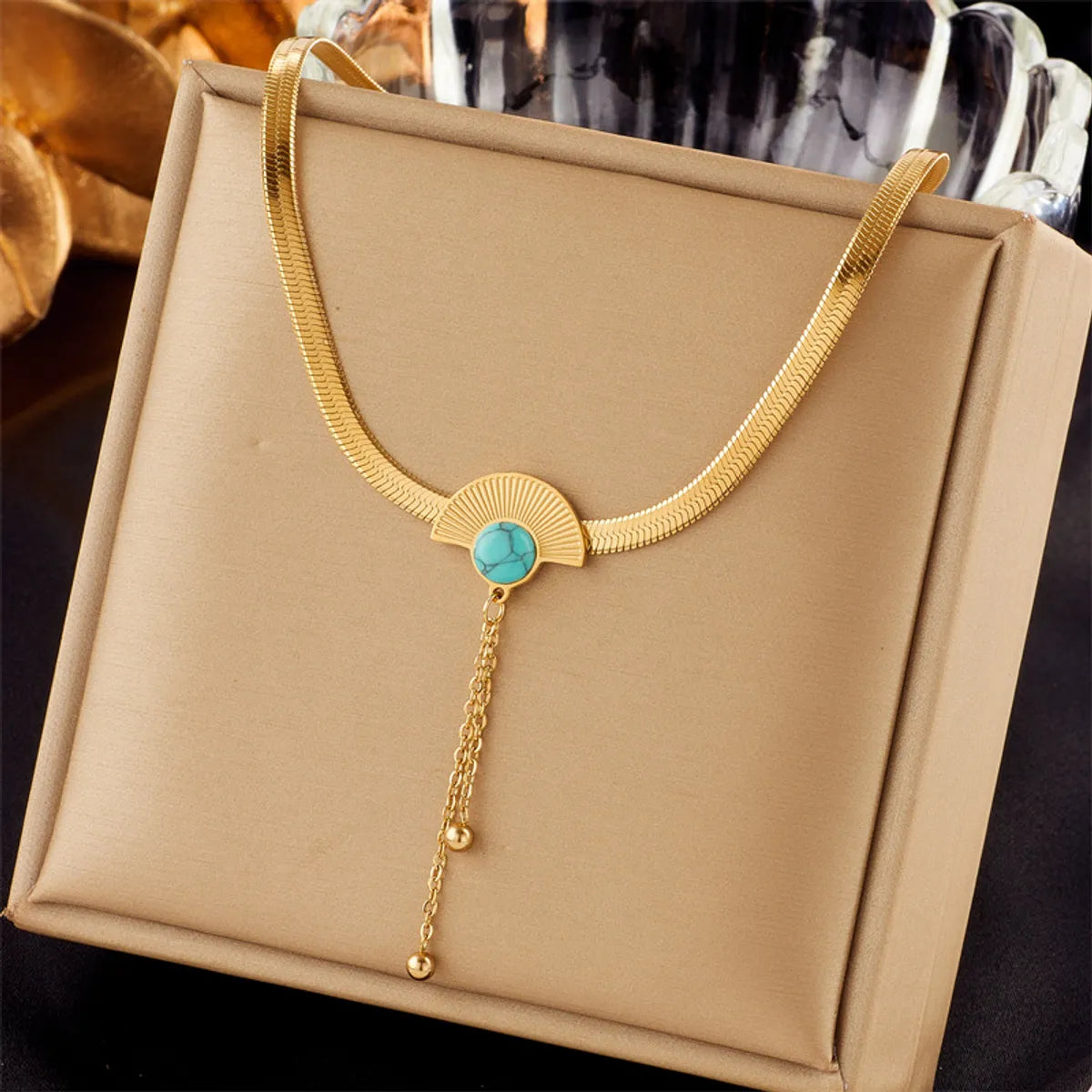 Women's precious necklace-Retro Sector Titanium Steel Plating Inlay Turquoise 18k Gold Plated Necklace