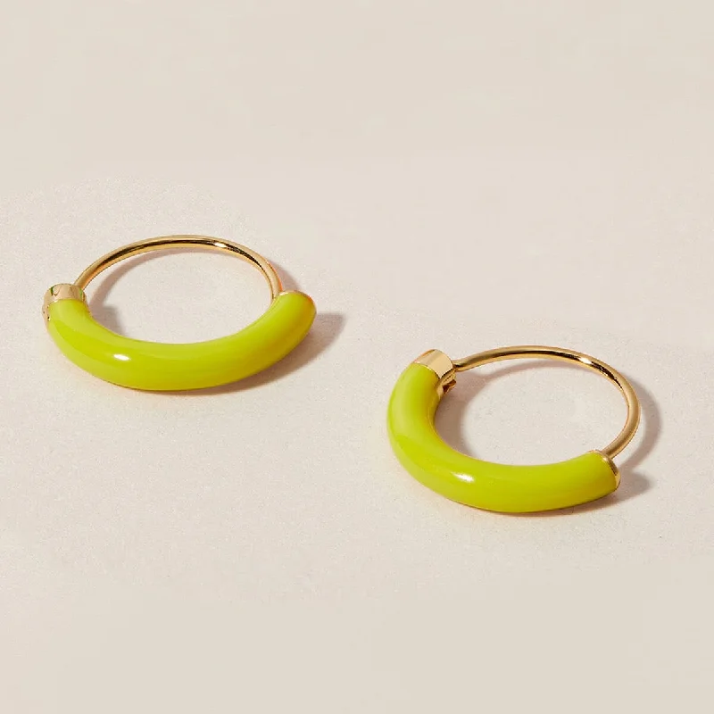 Women's holiday earrings-Saz neon yellow mini hoops