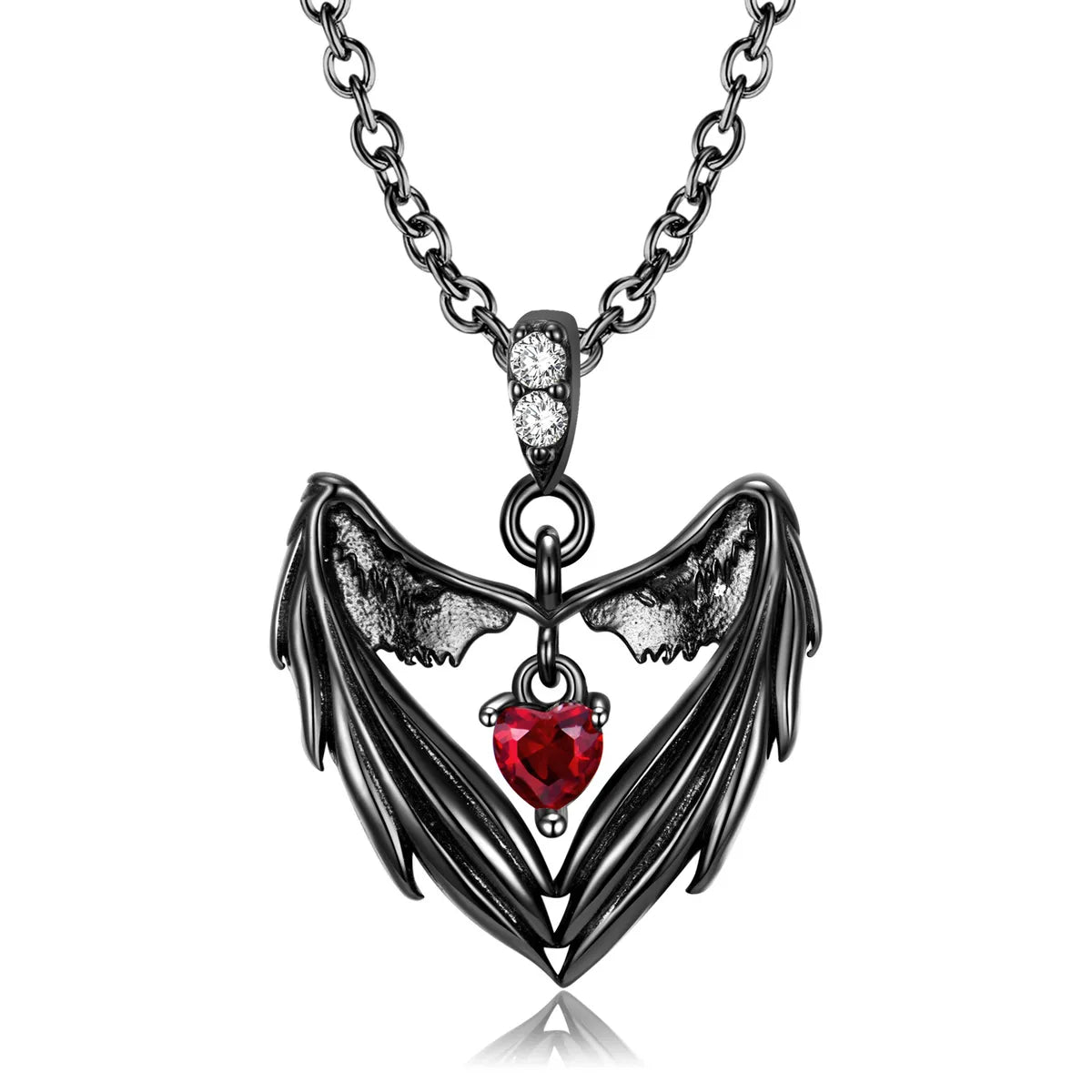 Women's precious necklace-Punk Heart Shape Wings Sterling Silver Plating Inlay Artificial Gemstones Charms Necklace