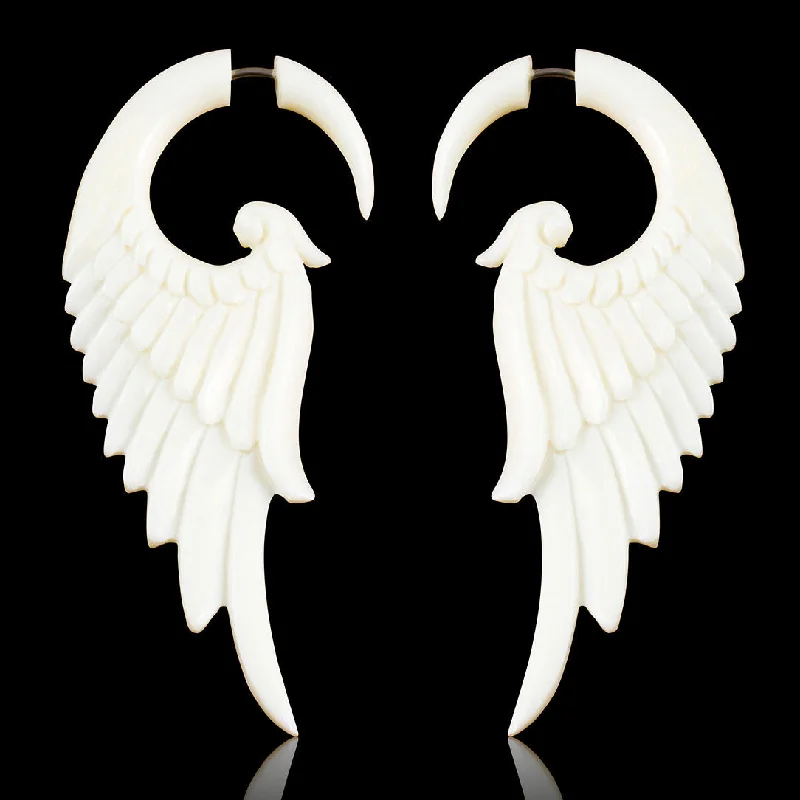 Women's wedding earrings-<span>EFB-827<span>: </span></span>Forest Wings - Bone