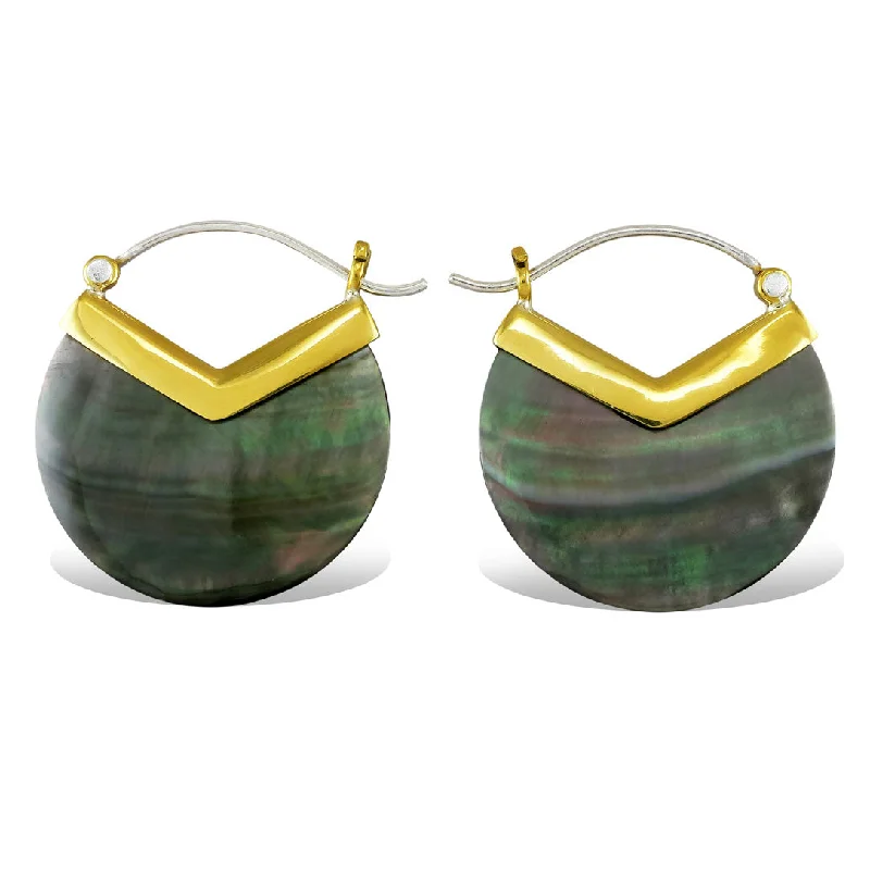 Women's nature-inspired earrings-<span>ESS-191<span>: </span></span>Saturn Hoops - Shell