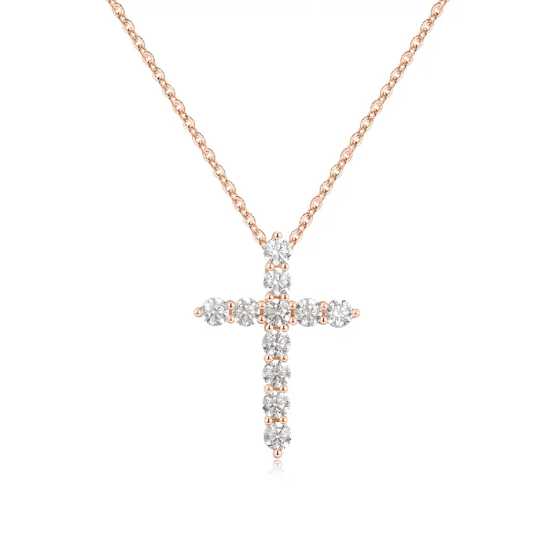 Women’s colorful necklace-Simple Style Cross Sterling Silver Plating Inlay Zircon 14k Gold Plated Rose Gold Plated Silver Plated Pendant Necklace