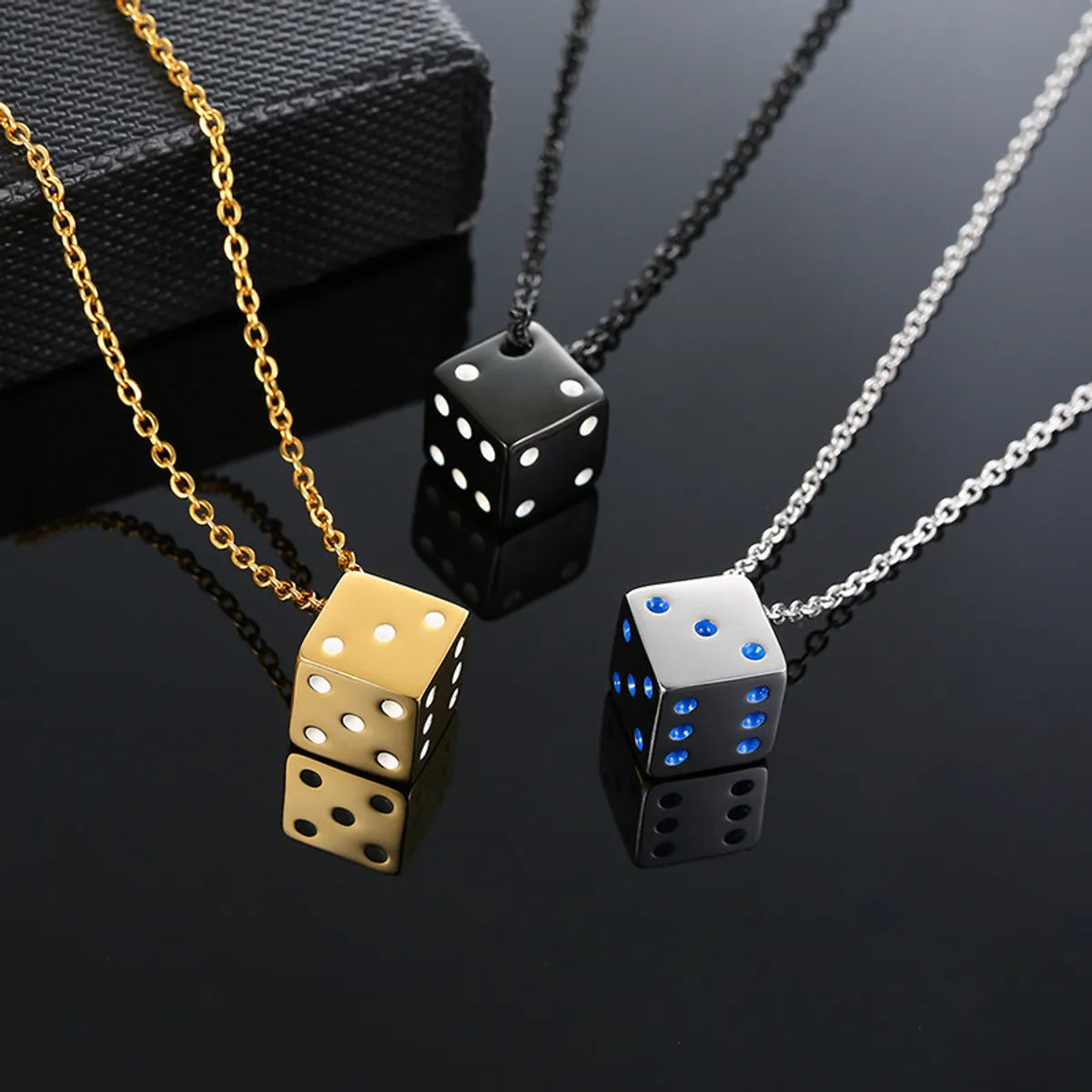 Women’s necklace styling tips-Simple Style Dice Stainless Steel Plating Pendant Necklace