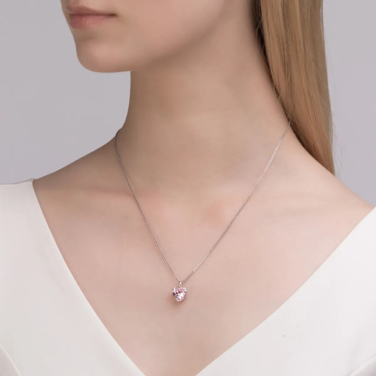 Women’s modern necklace-Sterling Silver White Gold Plated Elegant Glam Plating Inlay Heart Shape Zircon Pendant Necklace