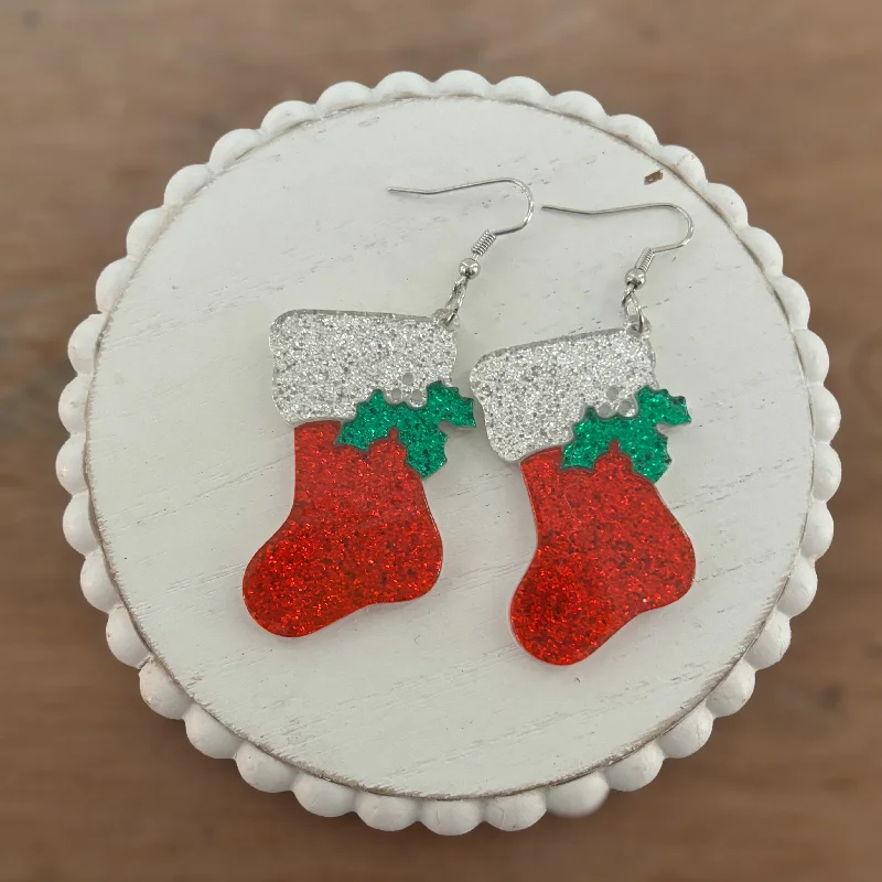 Women's custom hoop earrings-Adorable Christmas Stocking Earrings