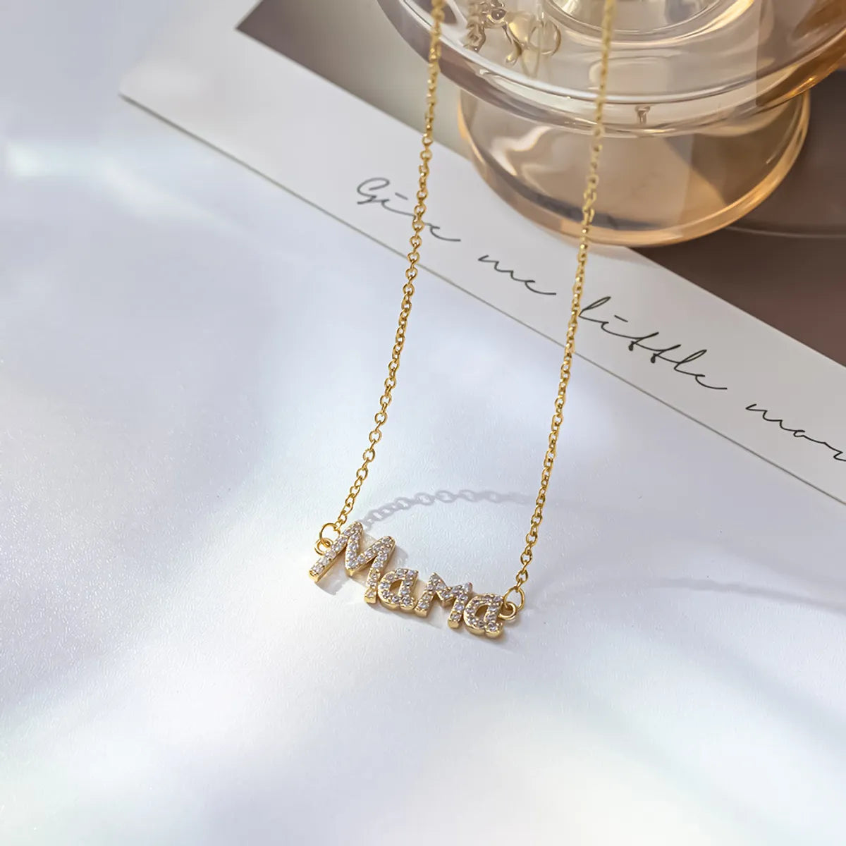 Women’s diamond necklace-Mama Letter Titanium Steel Plating Rhinestones Necklace