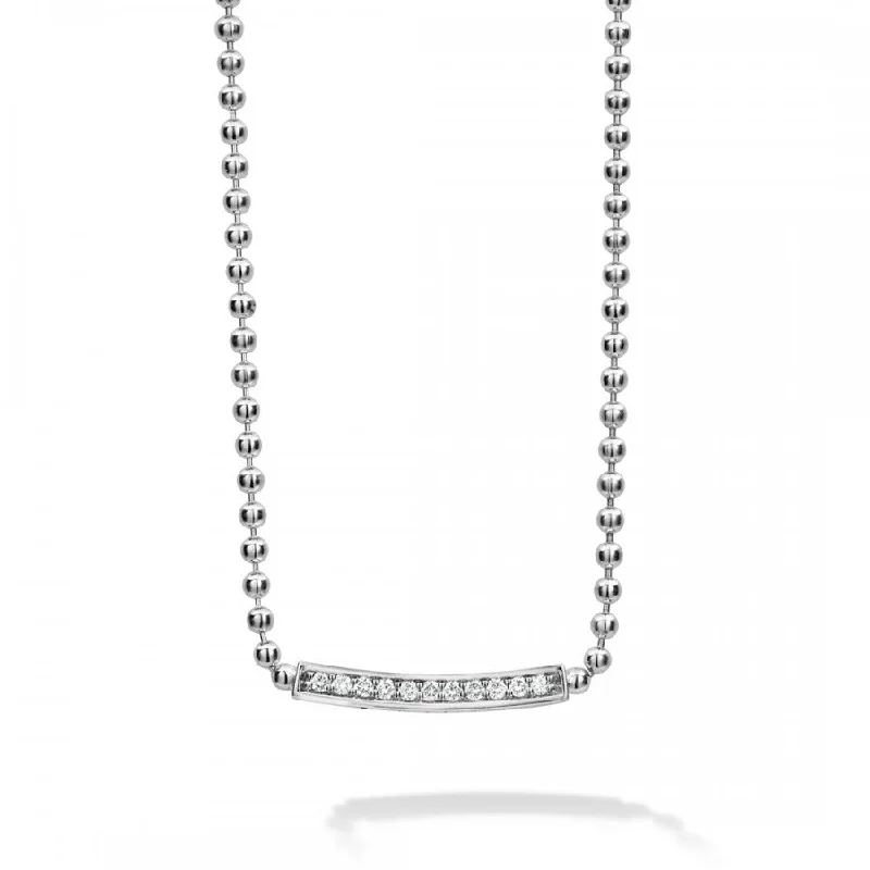 Women’s pearl drop necklace-Lagos Sterling Silver Caviar Spark Small Diamond Bar Necklace