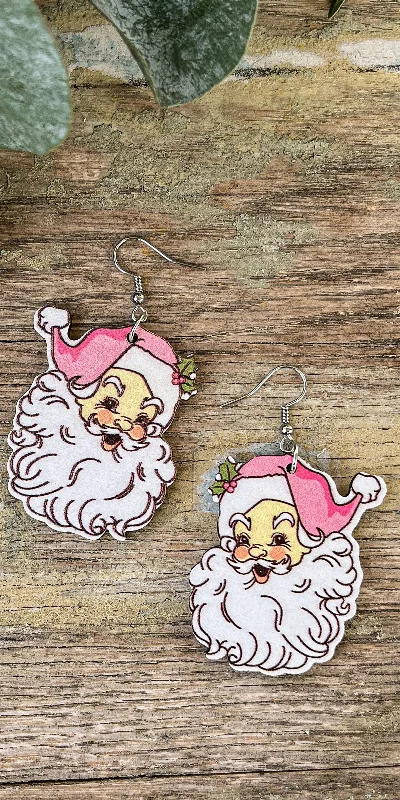 Women's diamond earrings-Adorable Santa Earrings