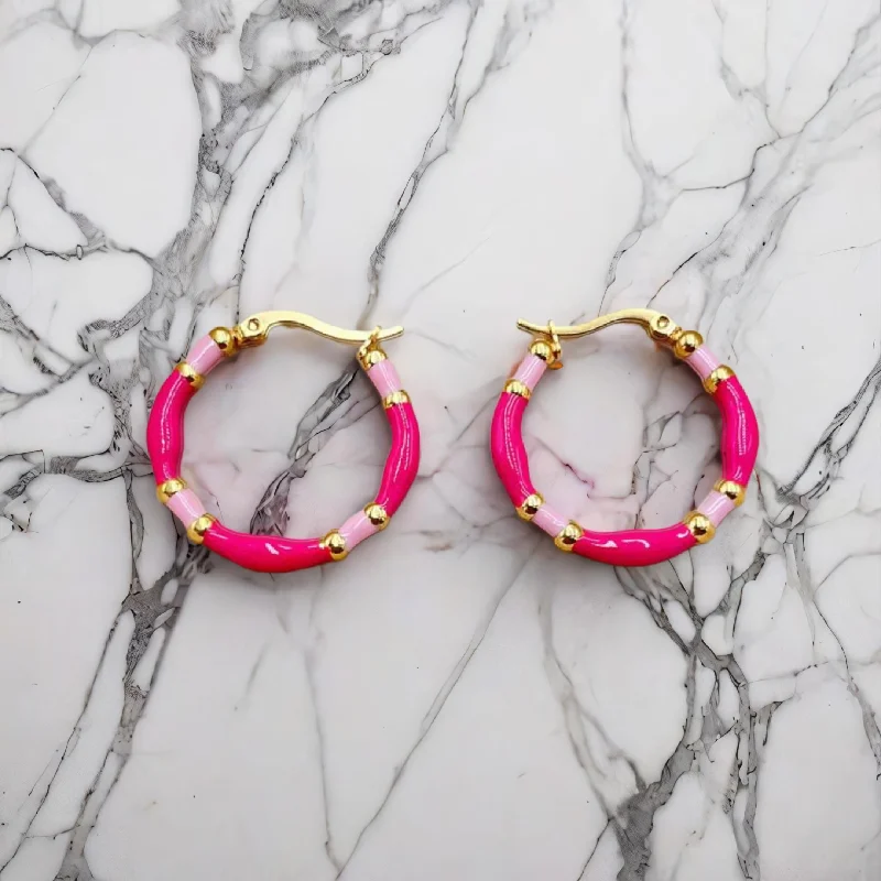 Women's gold hoop earrings-Beautiful Pink Hoop Earrings