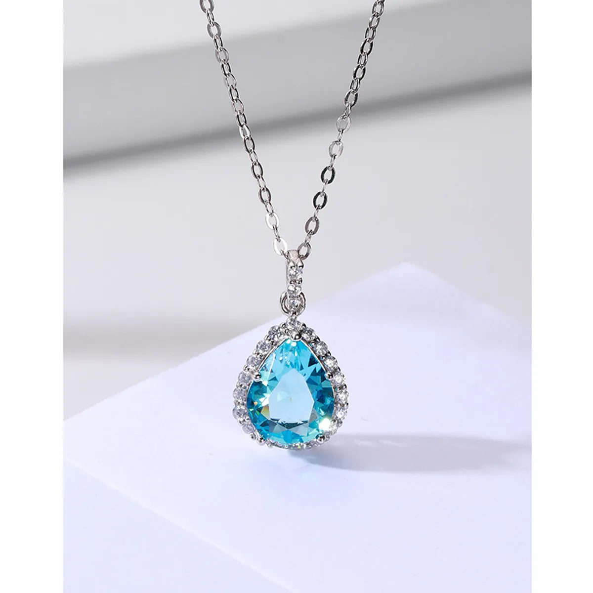 Women’s statement piece necklace-1 Piece Fashion Water Droplets Sterling Silver Polishing Inlay Zircon Pendant Necklace