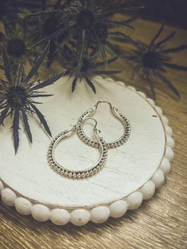 Women's pearl earrings-Beautiful Boho Silver Hoop Drop Earrings