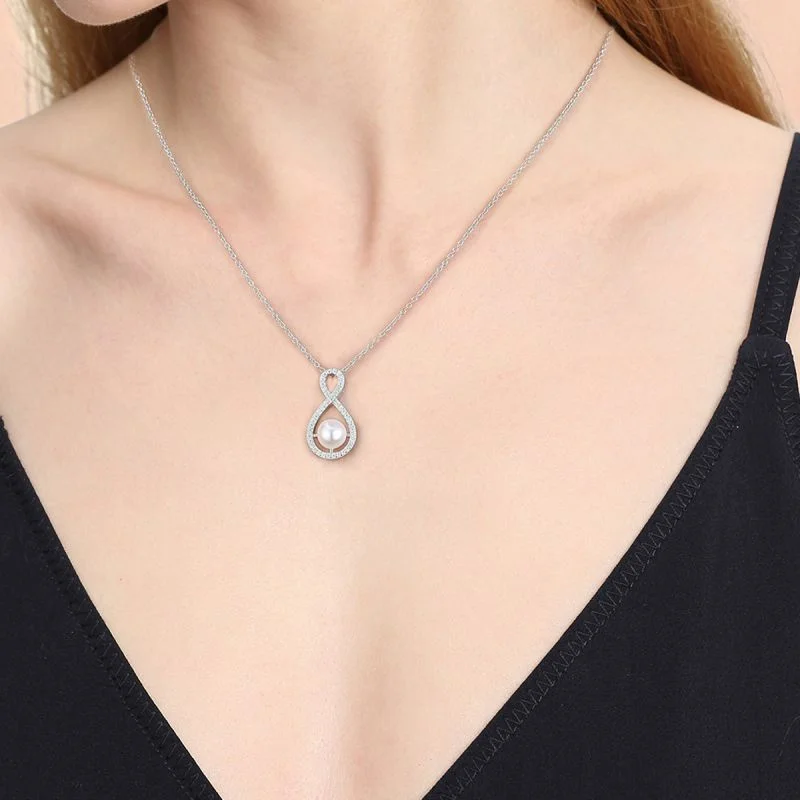 Women’s wedding day necklace-Simple Style Infinity Sterling Silver Plating Inlay Artificial Pearls Zircon Silver Plated Necklace