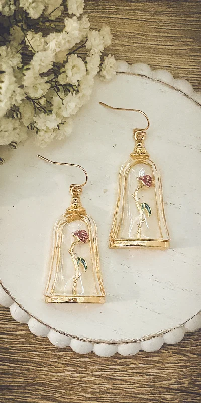 Women's long drop earrings-Beautiful Rose in Case Earrings