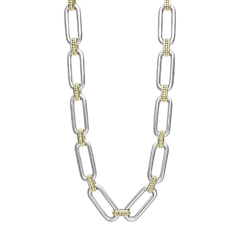 Women’s vintage style necklace-Lagos Sterling 18K & Sterling Silver 24" Fluted Link Toggle Necklace