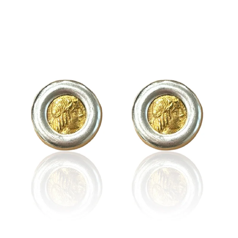 Women's holiday earrings-SILVER OLENA COIN STUDS