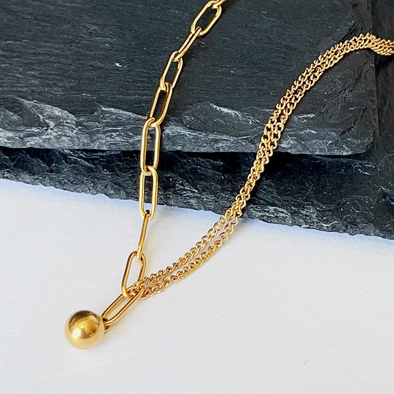 Sd131 Gold Asymmetric Small Golden Balls Necklace