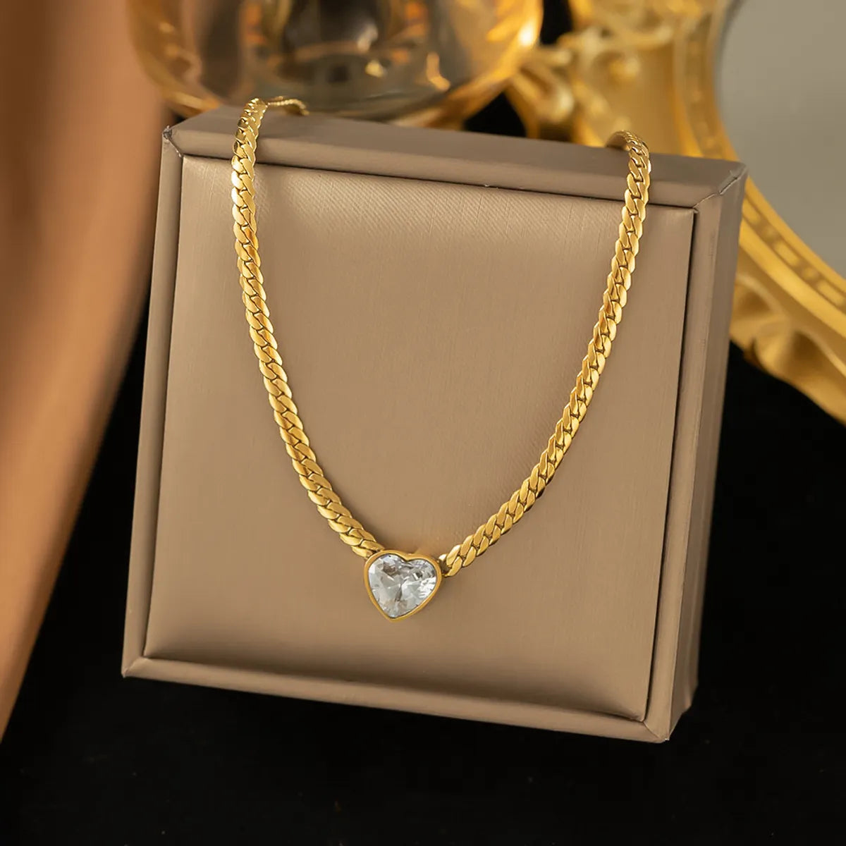 Women’s gold chain necklace-Simple Style Heart Shape Titanium Steel Plating Inlay Zircon 18k Gold Plated Necklace