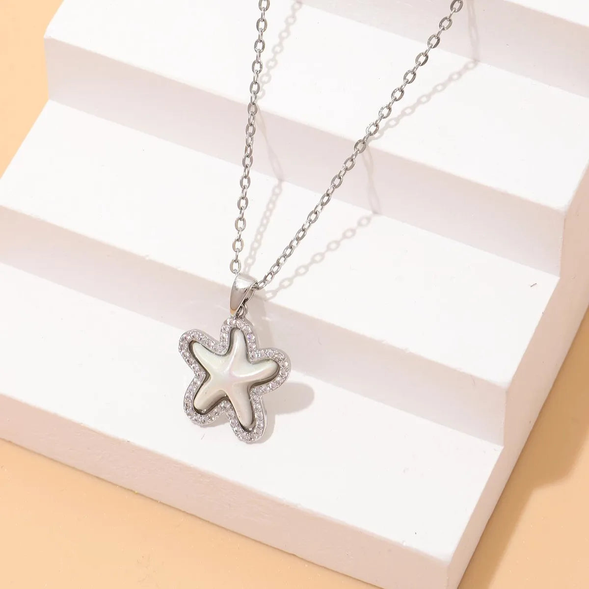 Women’s rose gold necklace-Wholesale Casual Vacation Starfish Copper Plating Inlay Gold Plated Zircon Pendant Necklace