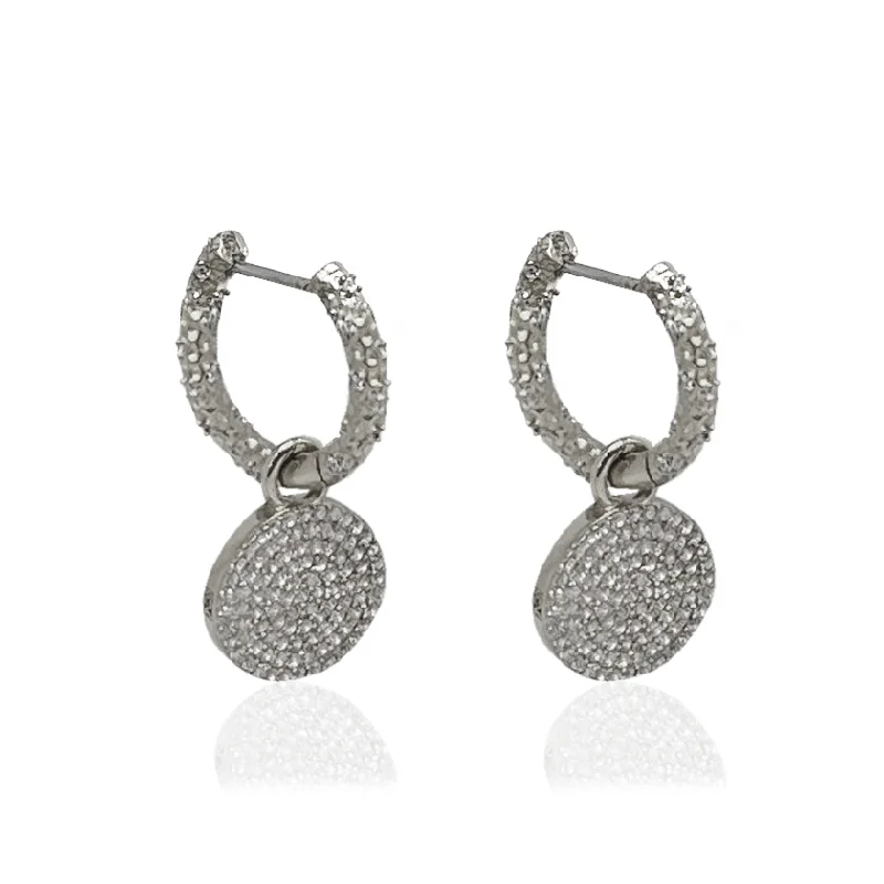 Women's diamond stud earrings-VINTAGE SILVER CRYSTAL HUGGIES WITH SLIDE ON PAVE DISC