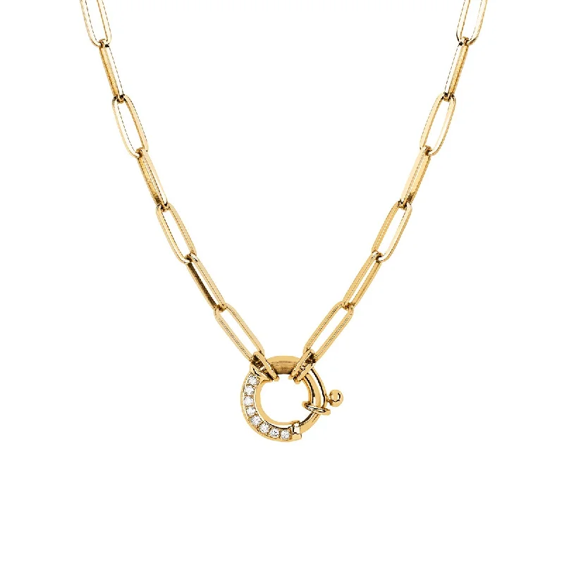 Women’s statement piece necklace-Alchemy Link Charm Necklace with Pavé Diamond Hoop Closure | Ready to Ship