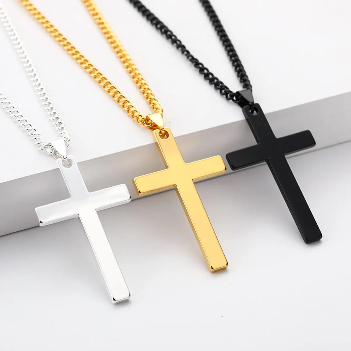 Women’s gemstone necklace set-Fashion Cross Stainless Steel Pendant Necklace 1 Piece