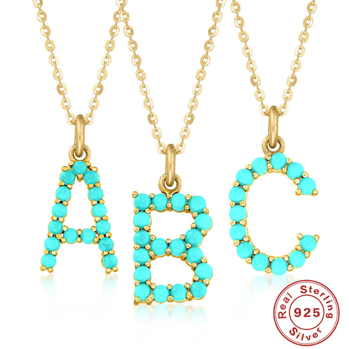 Women’s luxury pendant necklace-Fashion Letter Sterling Silver Plating Inlay Turquoise Pendant Necklace 1 Piece