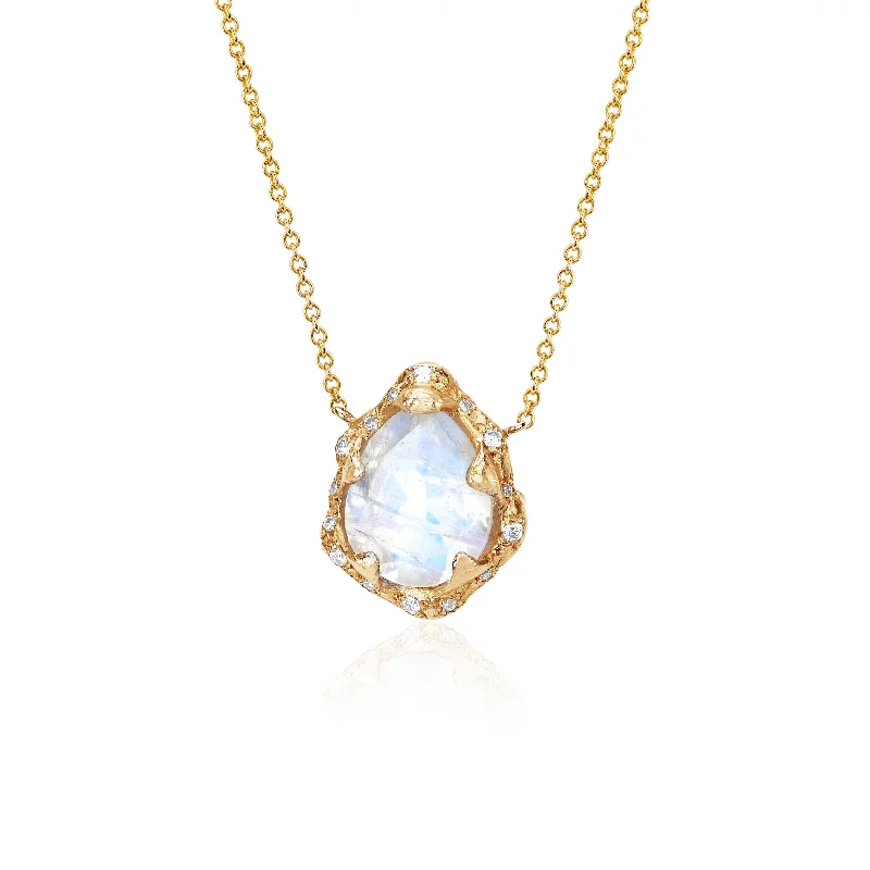 Women’s sleek necklace-Baby Queen Water Drop Moonstone Necklace with Sprinkled Diamonds | Ready to Ship